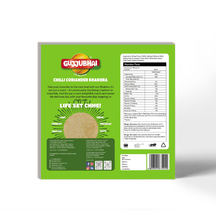 GujjuBhai Khakhra Combo – Plain, Masala & Chilli Coriander | Roasted Wheat Snacks | Gujarati Flavours | Healthy Tea-Time Snack | Pack of 3 (180g Each)