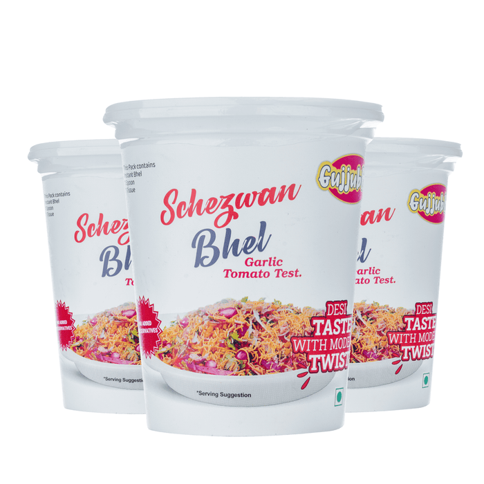 GujjuBhai Schezwan Bhel – Spicy Indo-Chinese Snack | Street Style Tangy Bhel Mix | Pack of 3 (80g Each)