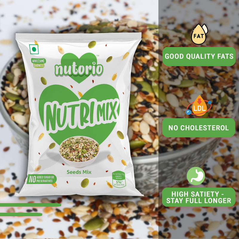 Nutorio Nutri Mix Snacks 225 Gram, Healthy Snack Mix Seeds For Eating, High Protein Multi Mix Seeds Snack (Nutri Mix) (Pack of 15 Each 15gm)