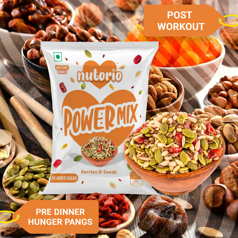 Nutorio Power Mix Snacks 225 Gram, Healthy Snack Mix Seeds and Berries For Eating, High Protein Multi Mix Seeds & Berries Snack (Nutri Mix) (Pack of 15 Each 15gm)