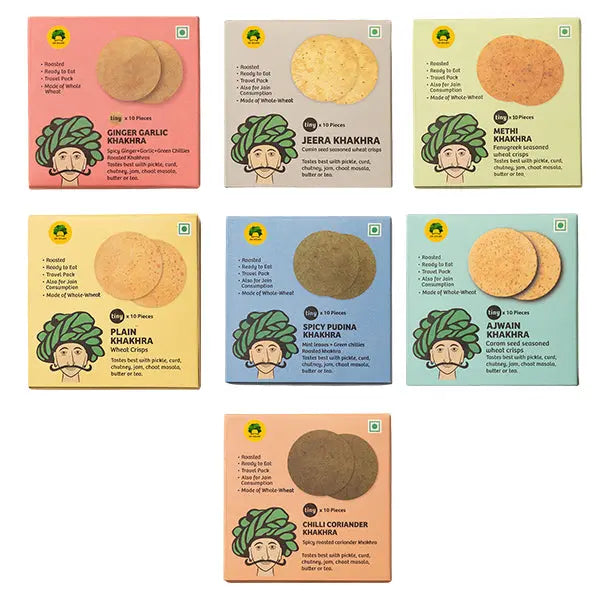Gulabs Roasted Tiny Khakhra Combo (Assorted Khakhra Pack – 7 Flavors, 1 Packet Each, 10 Pieces per Flavor)