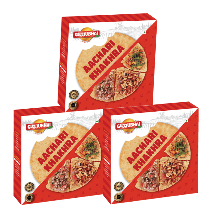 GujjuBhai Achaari Khakhra – Tangy Pickle Flavoured Roasted Snack | Gujarati-Style Crunch | Pack of 3 (180g Each)