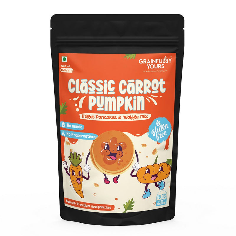 Classic Carrot Pumpkin - Millet Pancakes & Waffle Mix - No Maida, No Preservatives, Gluten Free, Vegan (150gm each)