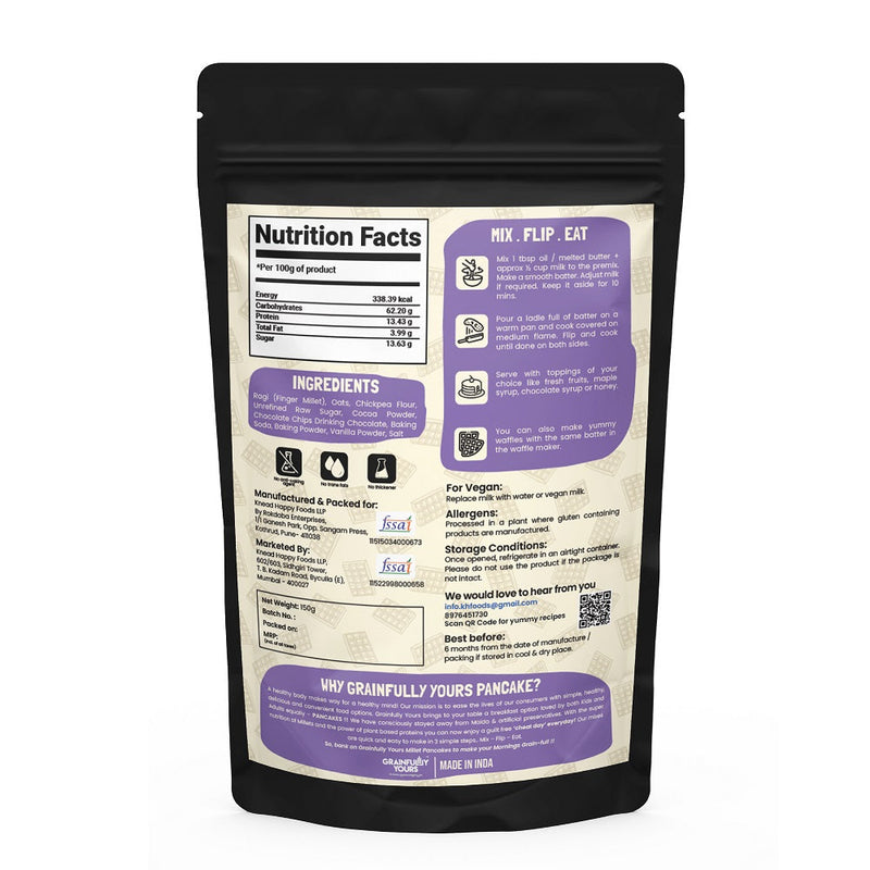 Cheeky Chocolate - Millet Pancakes & Waffle Mix - No Maida, No Preservatives, Gluten Free, Vegan (150gm each)