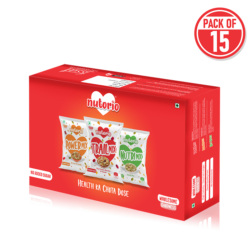 Nutorio Nutri Mix Snacks 225 Gram, Healthy Snack Mix Seeds For Eating, High Protein Multi Mix Seeds Snack (Nutri Mix) (Pack of 15 Each 15gm)