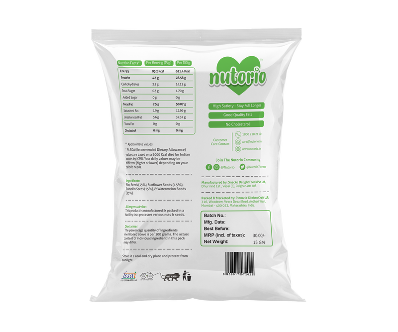 Nutorio Nutri Mix Snacks 225 Gram, Healthy Snack Mix Seeds For Eating, High Protein Multi Mix Seeds Snack (Nutri Mix) (Pack of 15 Each 15gm)