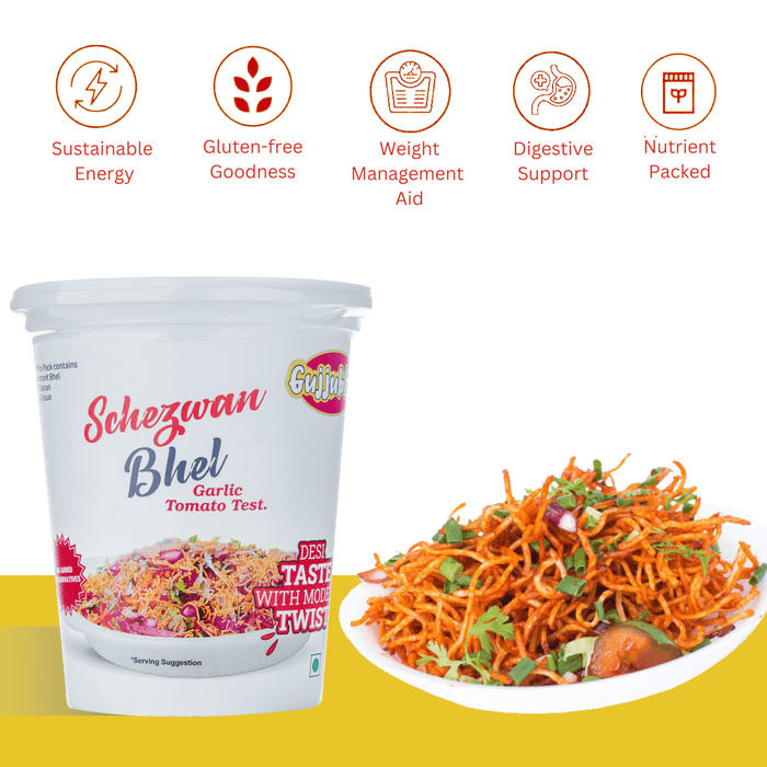 GujjuBhai Schezwan Bhel – Spicy Indo-Chinese Snack | Street Style Tangy Bhel Mix | Pack of 3 (80g Each)