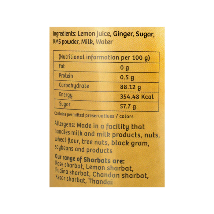 Gulabs Lemon Ginger Sharbat – Tangy & Zesty Summer Drink