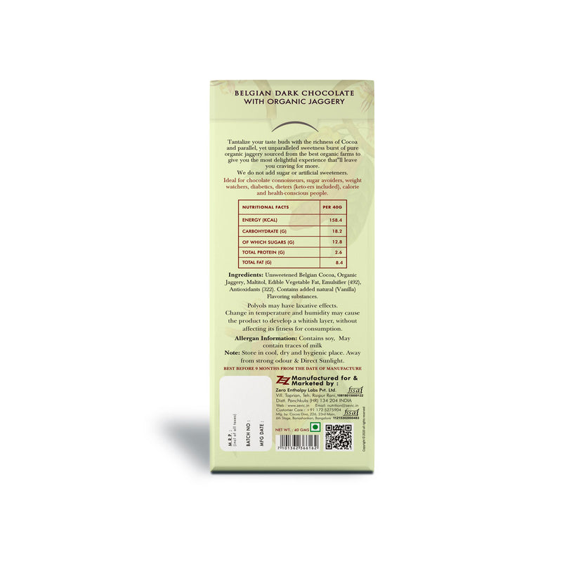 Zevic Chocolate With Organic Jaggery (No added sugar)