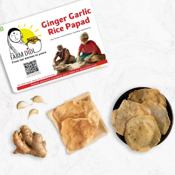 FarmDidi Rice Ginger Garlic Papad Handrolled & Sun-dried