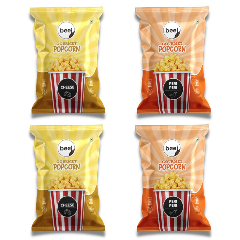 Beej Ready to Eat Gourmet Popcorn 2 Cheese 40gm each & 2 Peri Peri 40gm each (Combo of 4)