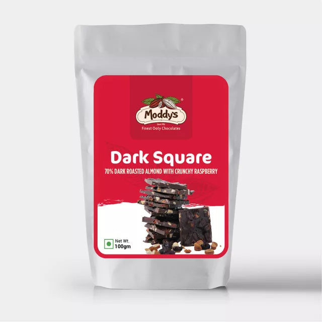 Dark Square - 70% dark roasted almond with  Crunchy Raspberry